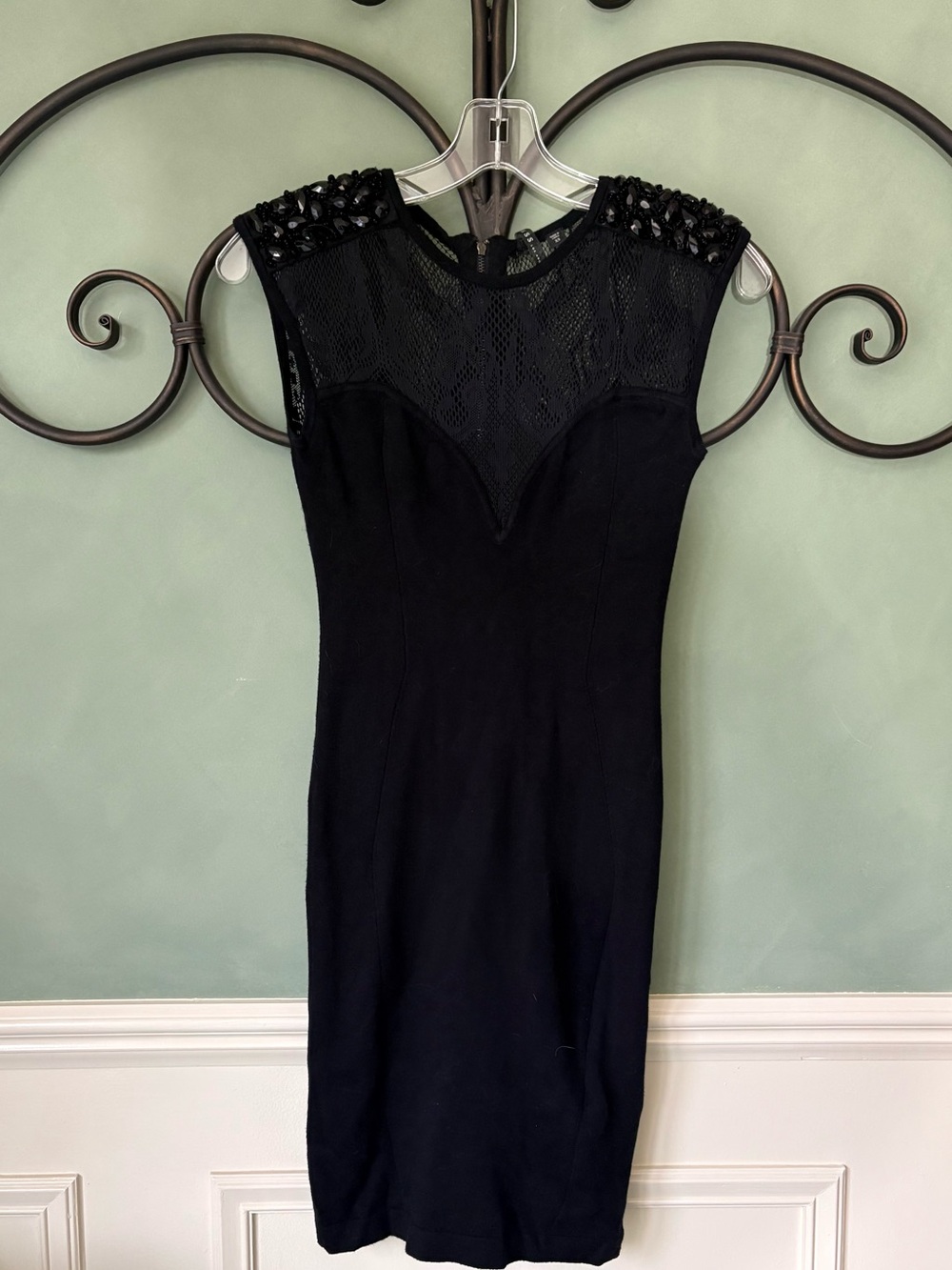 Black Lace-Accent Bodycon Dress